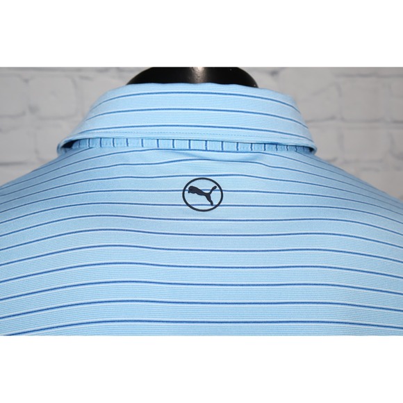 Puma Other - Puma Golf Polo Men XL Blue Striped Short Sleeve Golf Shirt Polyester Blend
